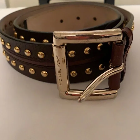 Micheal by Michael Kors Brown Belt with Gold Buckle Michael Kors 38mm Leather Reversible MK Logo Plaque Buckle  main image 4